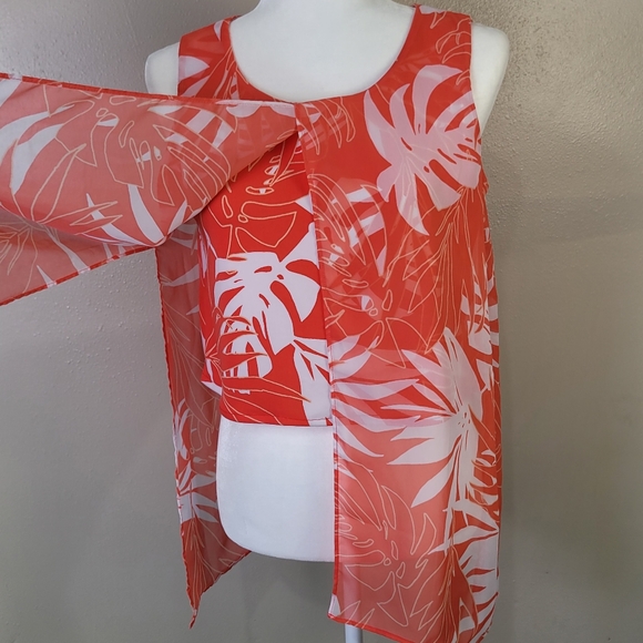 Alfani Tropical Leaf Lined Cropped top Size Petite Medium - Picture 2 of 10